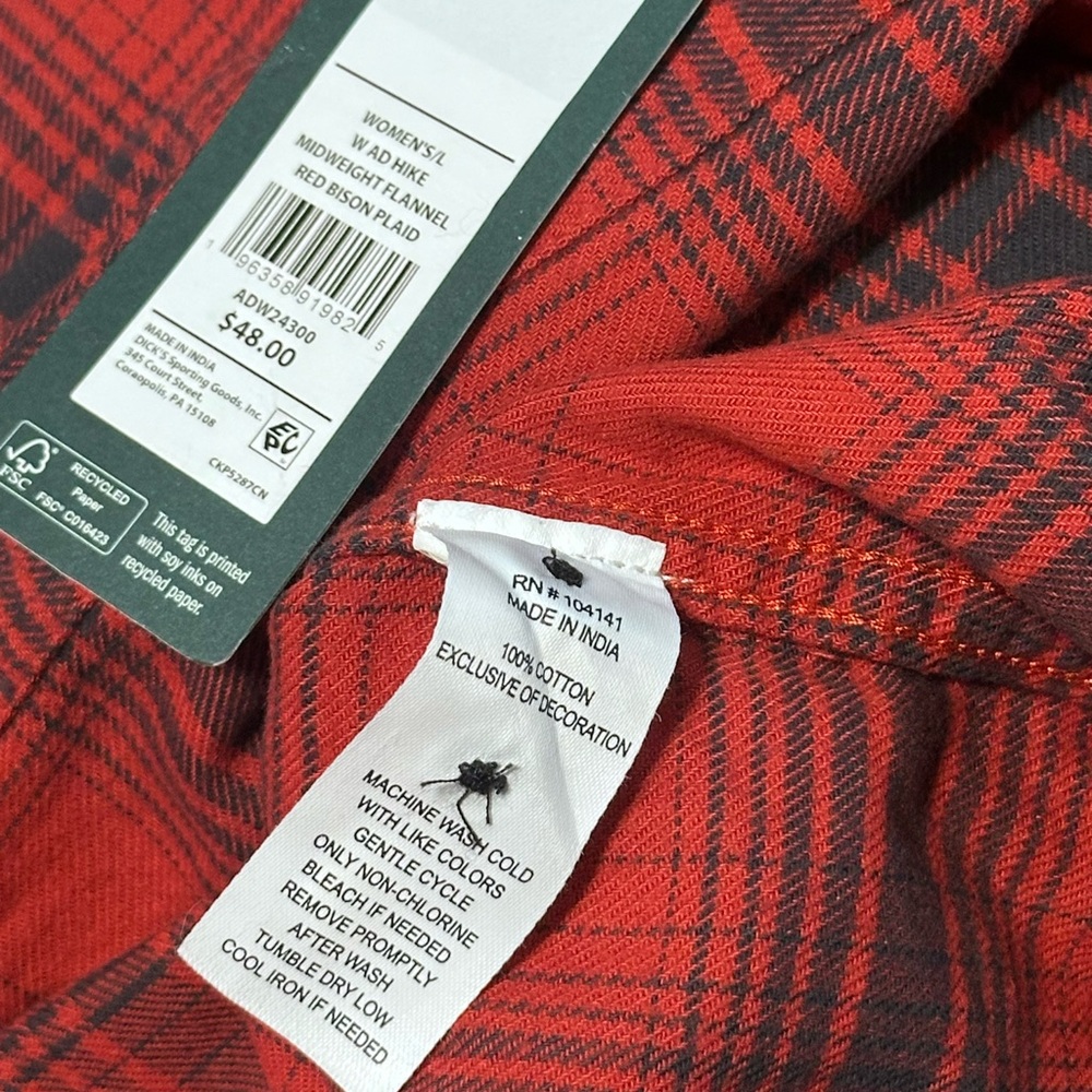100% COTTON ALPINE DESIGN NWT SIZE L hike red bison plaid BUTTON SHIRT - Picture 7 of 7
